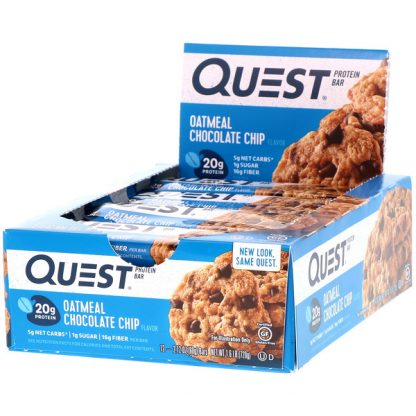 Quest Nutrition, Protein Bar, Oatmeal Chocolate Chip, 12 Bars, 2.12 oz (60 g) Each