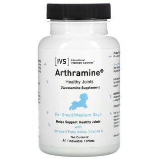 International Veterinary Sciences, Arthramine, Glucosamine Supplement, For Small/Medium Dogs, 60 Chewable Tablets