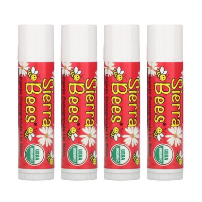 Sierra Bees, Organic Lip Balms, Pomegranate, 4 Pack, 0.15 oz (4.25 g) Each