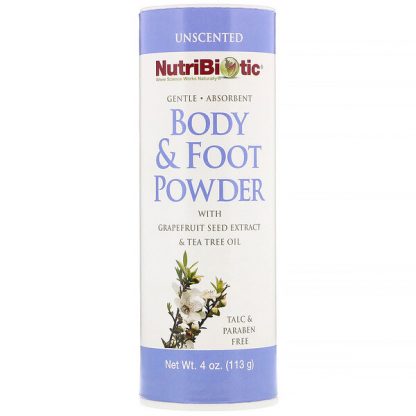 NutriBiotic, Body & Foot Powder with Grapefruit Seed Extract & Tea Tree Oil, Unscented, 4 oz (113 g)