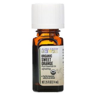 Aura Cacia, Pure Essential Oil, Organic Sweet Orange, 0.25 fl oz (7.4 ml)