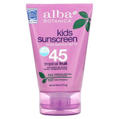 Alba Botanica, Kids Sunscreen, Tropical Fruit, SPF 45, 4 oz (113 g)