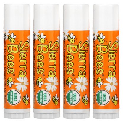 Sierra Bees, Organic Lip Balms, Tangerine Chamomile, 4 Pack, .15 oz (4.25 g) Each