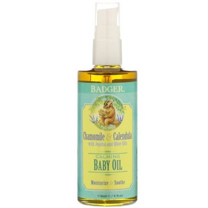 Badger Company, Calming Baby Oil, Chamomile & Calendula with Olive and Jojoba Oils, 4 fl oz (118 ml)