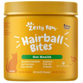 Zesty Paws, Hairball Bites, Gut Health for Cats, All Ages, Bacon, 60 Soft Chews