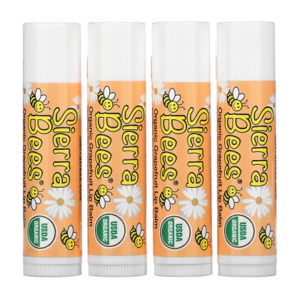 Sierra Bees, Organic Lip Balms, Grapefruit, 4 Pack, 0.15 oz (4.25 g) Each