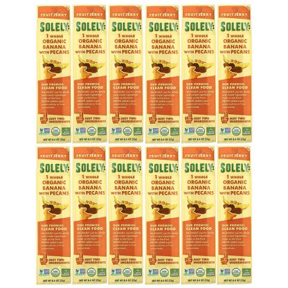 Solely, Organic Fruit Jerky, Banana with Pecans, 12 Strips, 0.8 oz (23 g) Each