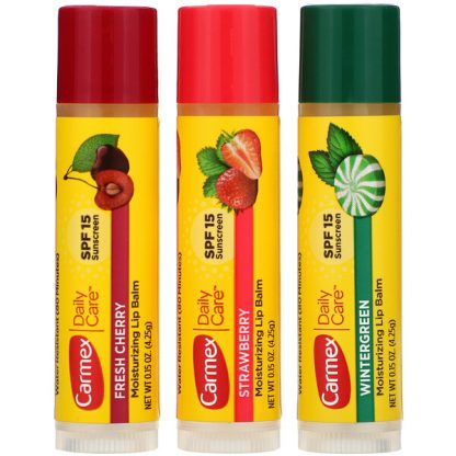 Carmex, Daily Care, Moisturizing Lip Balm, Variety, SPF 15, 3 Pack, .15 oz (4.25 g) Each