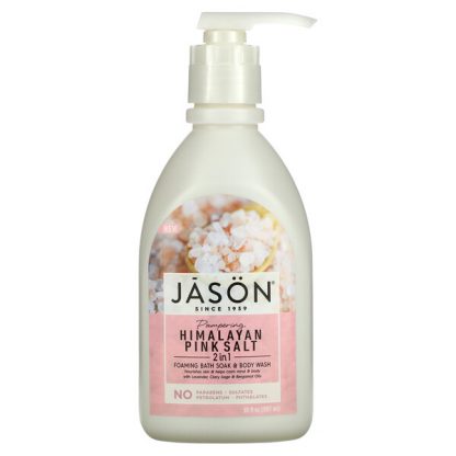 Jason Natural, 2 in 1 Foaming Bath Soak & Body Wash, Pampering Himalayan Pink Salt, 30 fl oz (887 ml)