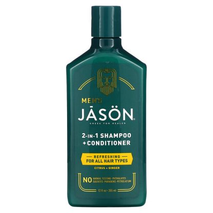 Jason Natural, Men's, 2-In-1 Shampoo + Conditioner, All Hair Types, Citrus + Ginger, 12 fl oz (355 ml)