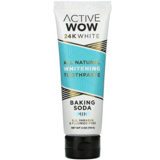 Active Wow, 24K White, All Natural Whitening Toothpaste, Baking Soda + Mint, 4 oz (113 g)