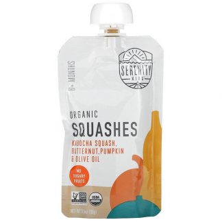 Serenity Kids, Baby Food, 6+ Months, Organic Squashes with Kabocha Squash, Butternut, Pumpkin & Olive Oil, 3.5 oz (99 g)