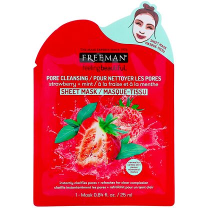 Freeman Beauty, Feeling Beautiful, Pore Cleansing Beauty Sheet Mask, Strawberry + Mint, 1 Mask, 0.84 fl oz (25 ml)