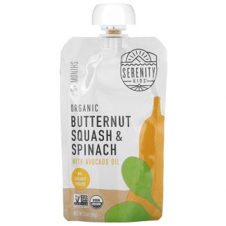 Serenity Kids, Baby Food, 6+ Months, Organic Butternut Squash & Spinach with Avocado Oil, 3.5 oz (99 g)