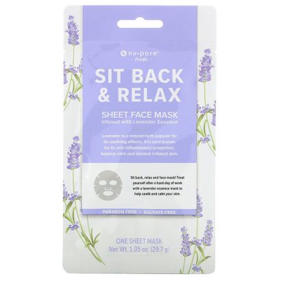 Nu-Pore, Sit Back & Relax Beauty Sheet Face Mask, Lavender, 1 Sheet, 1.05 oz (29.7 g)