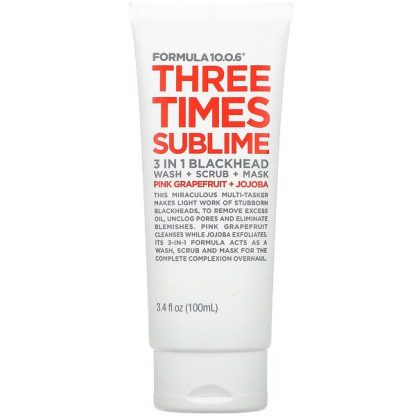 Formula 10.0.6, Three Times Sublime, 3 in 1 Blackhead Wash + Scrub + Beauty Mask, Pink Grapefruit + Jojoba, 3.4 fl oz (100 ml)