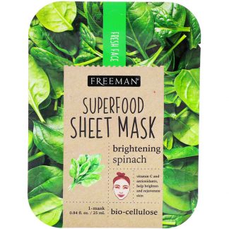 Freeman Beauty, Superfood Beauty Sheet Mask, Brightening Spinach, 1 Mask, 0.84 fl oz (25 ml)