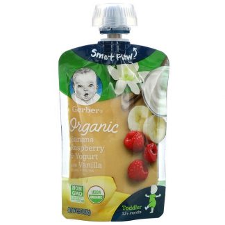 Gerber, Organic Baby Food, 12+ Months, Banana Raspberry & Yogurt with Vanilla, 3.5 oz (99g)