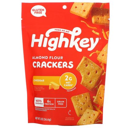 HighKey, Keto Friendly Gluten Free Almond Flour Crackers, Cheddar, 2 oz (56.6 g)