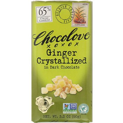 Chocolove, Ginger Crystallized in Dark Chocolate, 65% Cocoa, 3.2 oz (90 g)