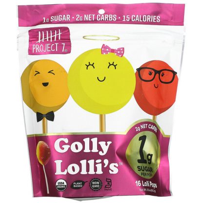 Project 7, Golly Lolli's, Assorted Flavors, 16 Lollipops