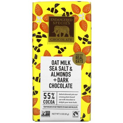 Endangered Species Chocolate, Oat Milk Sea Salt & Almonds + Dark Chocolate, 55% Cocoa, 3 oz (85 g)