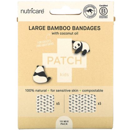 Patch, Kids, Large Bamboo Bandages with Coconut Oil, Panda, 10 Mix Pack