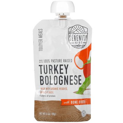 Serenity Kids, Turkey Bolognese with Bone Broth, Toddler Meals, 3.5 oz (99 g)