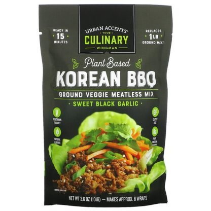 Urban Accents, Plant Based Korean BBQ, Ground Veggie Meatless Mix, Sweet Black Garlic, 3.6 oz (101 g)