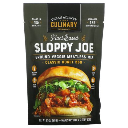 Urban Accents, Plant Based Sloppy Joe, Ground Veggie Meatless Mix, Classic Honey BBQ, 3.5 oz (99 g)