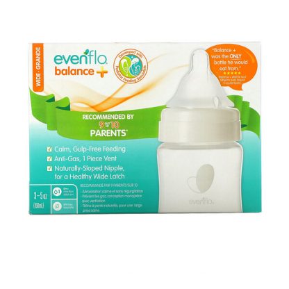 Evenflo Feeding, Balance+ Bottles, Wide, 0+ Months, Slow, 3 Bottles, 5 oz (150 ml) Each