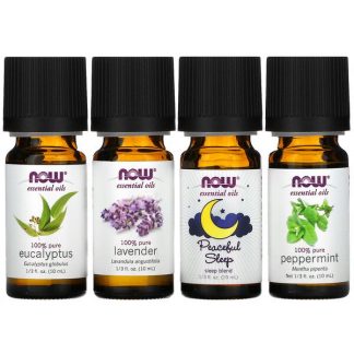 NOW Foods, Let There Be Peace & Quiet, Relaxing Essential Oils Kit, 4 Bottles, 1/3 fl oz (10 ml) Each