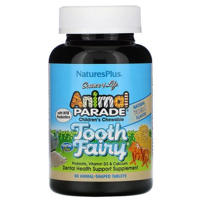 Nature's Plus, Source of Life, Animal Parade, Children's Chewable Tooth Fairy Probiotic with M18 Probiotics, Natural Vanilla Flavor, 90 Animal-Shaped Tablets