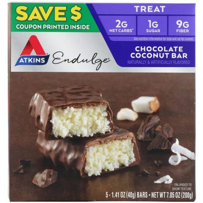 Atkins, Endulge, Chocolate Coconut Bar, 5 Bars, 1.41 oz (40 g) Each