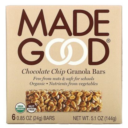 MadeGood, Granola Bars, Chocolate Chip, 6 Bars, 0.85 oz (24 g) Each