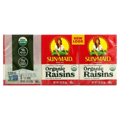 Sun-Maid, Organic California Sun-Dried Raisins, 6 Boxes, 1 oz (28.3 g) Each