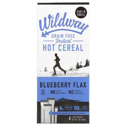 Wildway, Grain Free Instant Hot Cereal, Blueberry Flax, 4 Packets, 1.75 oz (50 g) Each