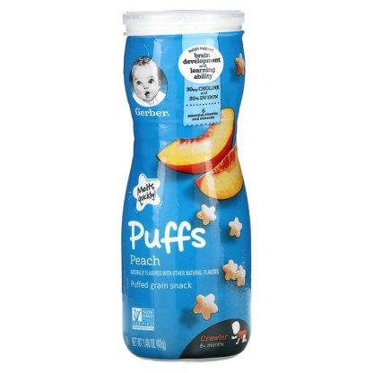 Gerber, Puffs, Puffed Grain Snack, 8+ Months, Peach, 1.48 oz (42 g)