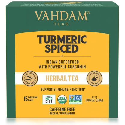 Vahdam Teas, Herbal Tea, Turmeric Spiced, Caffeine Free, 15 Tea Bags, 1.06 oz (30 g)