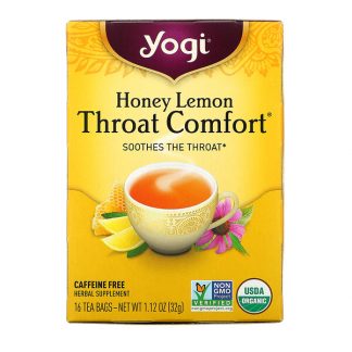 Yogi Tea, Throat Comfort, Honey Lemon, Caffeine Free, 16 Tea Bags, 1.12 oz (32 g)