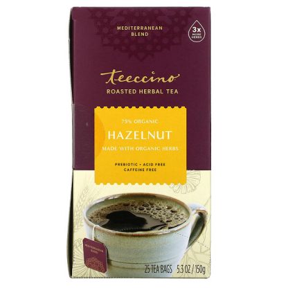 Teeccino, Roasted Herbal Tea, Hazelnut, Caffeine Free, 25 Tea Bags, 5.3 oz (150 g)