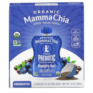 Mamma Chia, Organic Chia Prebiotic Squeeze, Blueberry Acai, 4 Squeezes, 3.5 oz (99 g) Each