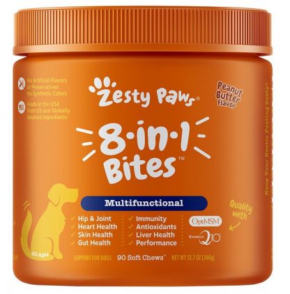 Zesty Paws, 8-in-1 Bites for Dogs, Multifunctional, All Ages, Peanut Butter, 90 Soft Chews