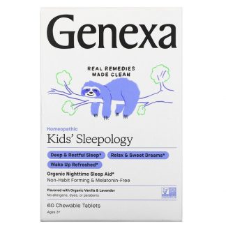 Genexa, Kids' Sleepology, Organic Nighttime Sleep Aid, Ages 3+, Vanilla & Lavender, 60 Chewable Tablets