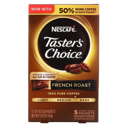 Nescafé, Taster's Choice, Instant Coffee, French Roast, 5 Packets, 0.1 oz (3 g) Each