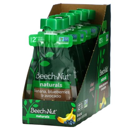 Beech-Nut, Naturals, Stage 2, Banana, Blueberries & Avocado, 6 Pouches, 3.5 oz (99 g) Each