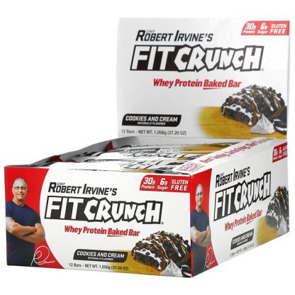 FITCRUNCH, Whey Protein Baked Bar, Cookies and Cream, 12 Bars, 3.10 oz (88 g) Each