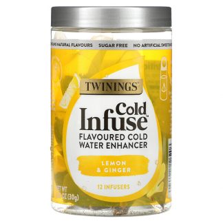 Twinings, Cold Infuse, Flavoured Cold Water Enhancer, Lemon & Ginger, 12 Infusers, 1.06 oz (30 g)