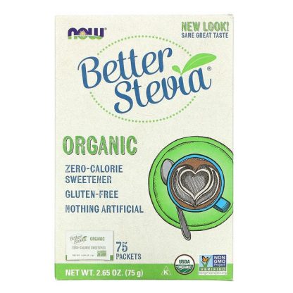 NOW Foods, Organic Better Stevia, Zero-Calorie Sweetener, 75 Packets, 2.65 oz (75 g)