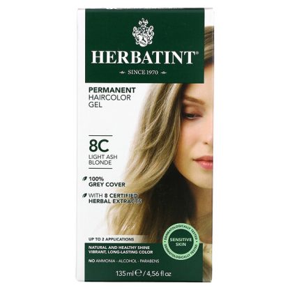 Herbatint, Permanent Haircolor Gel, 8C, Light Ash Blonde, 4.56 fl oz (135 ml)